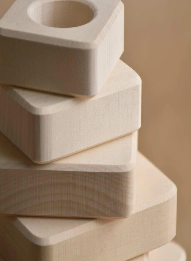 Keebori Wooden Stacking Toy for Toddlers Montessori Educational Pyramid Toy for Babies Natural 25 mm Thick Baby Stacker Blocks Natural Wood, 7 Rings (Stacking Toy Square) - Image 4
